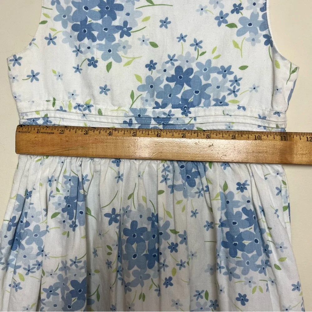 Vintage Gymboree Y2K 2001 Cotton Linen Blue White Floral Dress Large‎ 5 Years